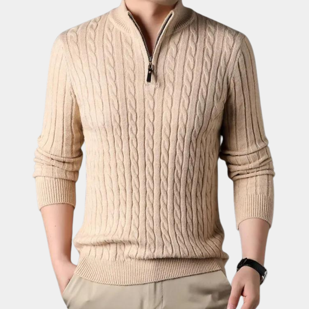 Jake - Knitted Sweater with Collar and Quarter-Zip