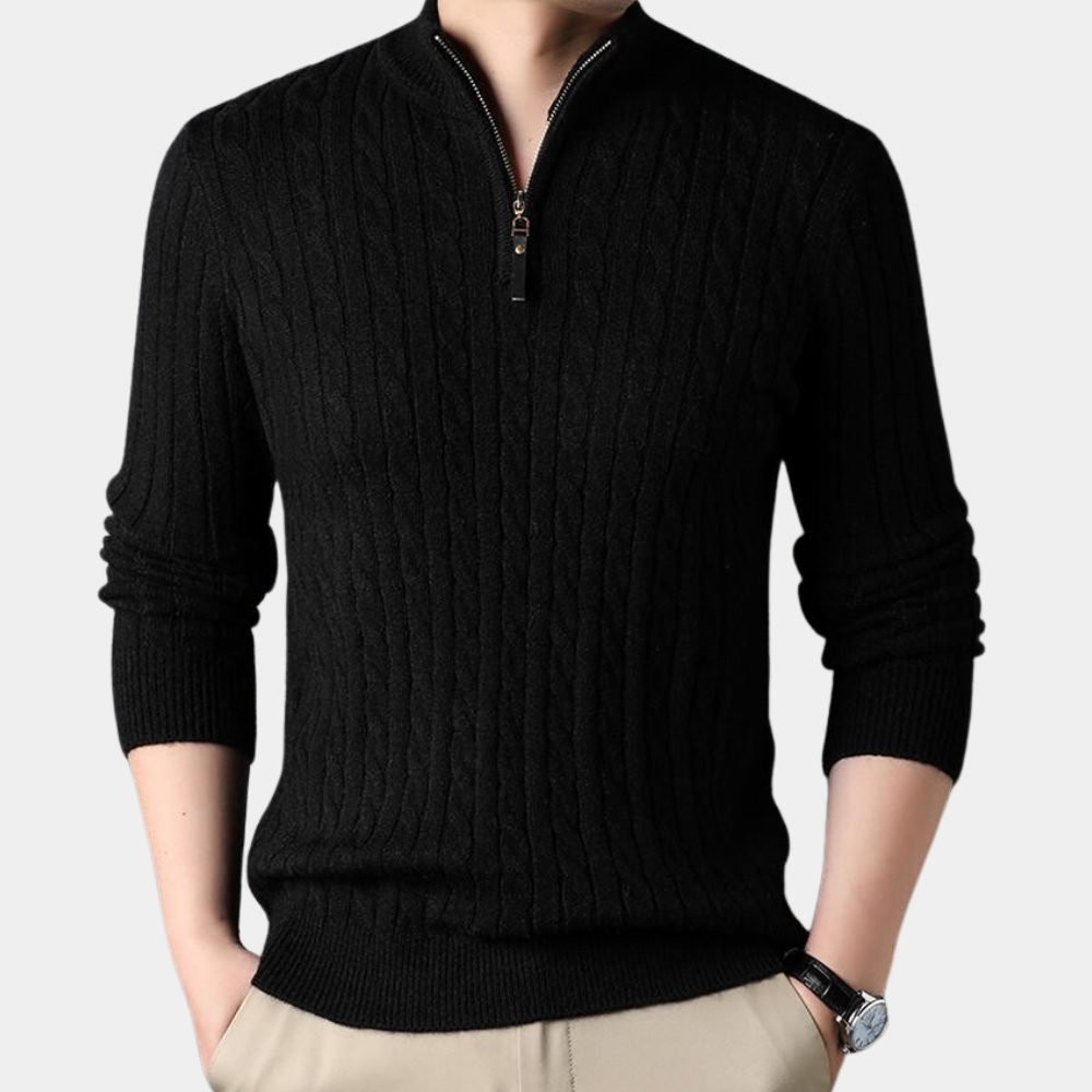 Jake - Knitted Sweater with Collar and Quarter-Zip