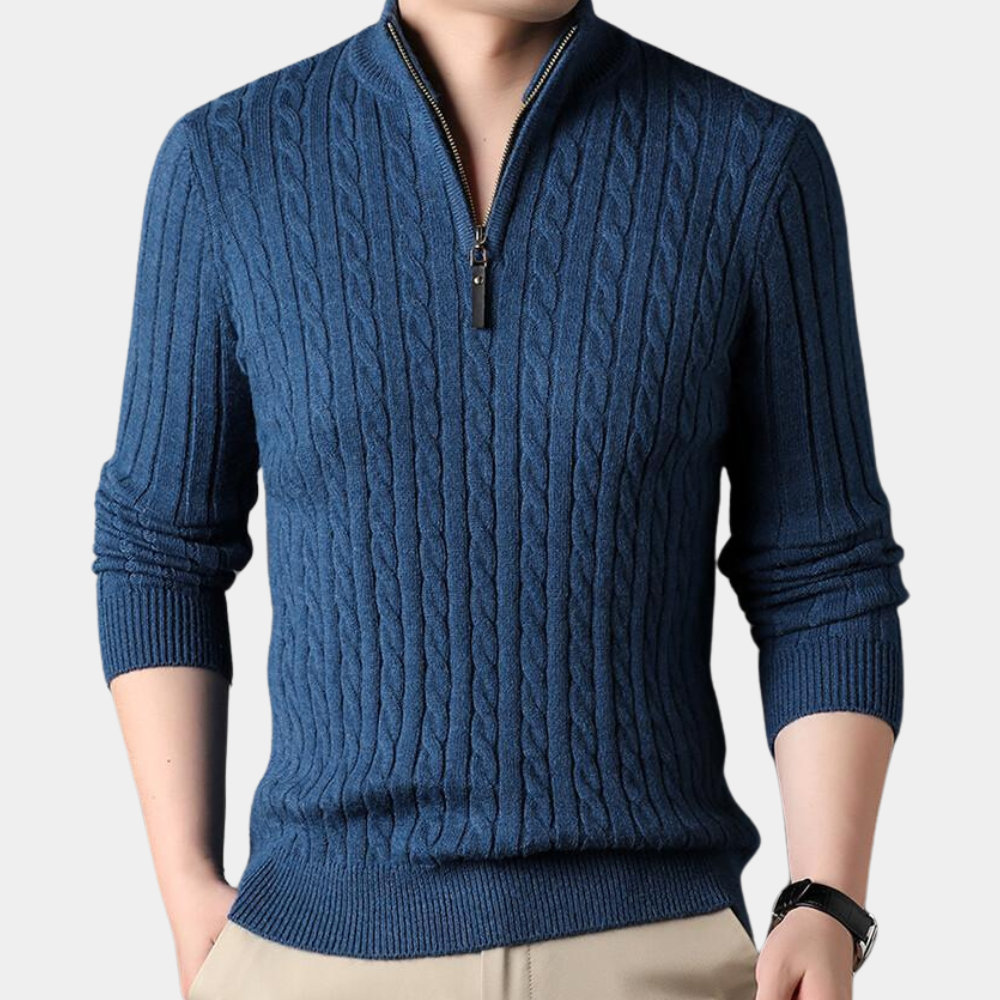 Jake - Knitted Sweater with Collar and Quarter-Zip