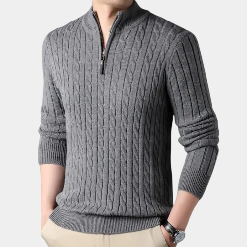 Jake - Knitted Sweater with Collar and Quarter-Zip